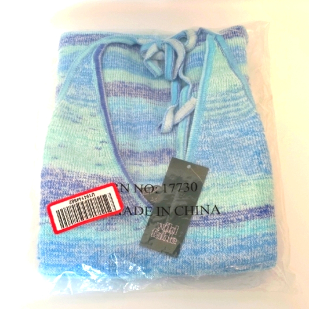 NWT Women's Wild Fable Blue Multicolor Knit Mini Halter Dress Size L